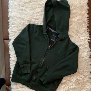 Little boy or girl’s hooded zipper front sweat jacket-Deep forest green